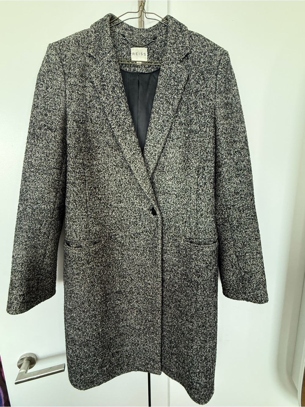Reiss Women's Black & White Tweed Long Trench Coat
